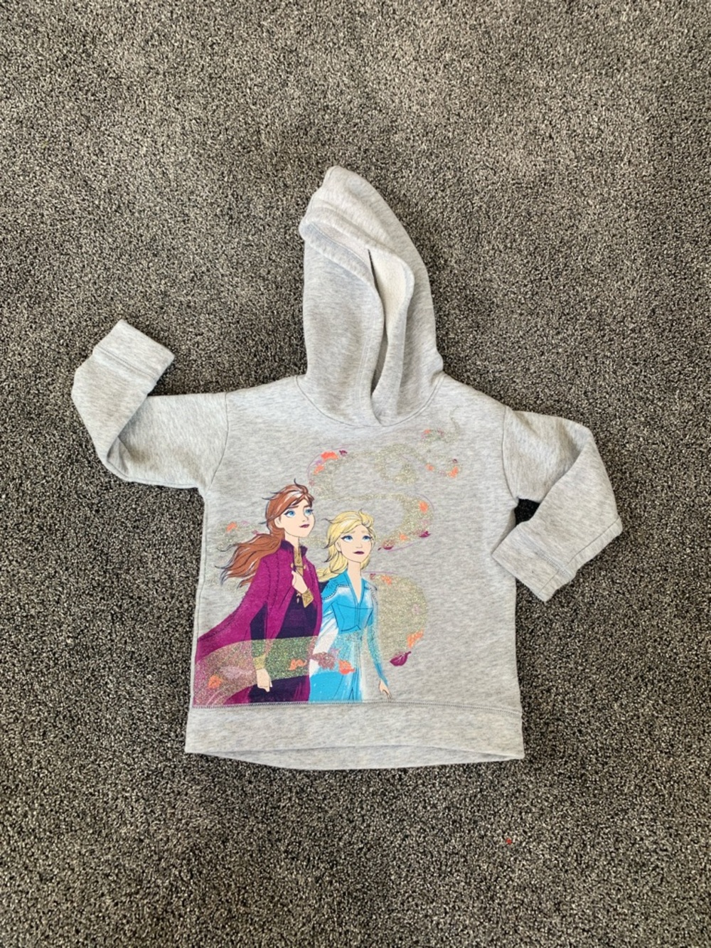 Girls' Light Gray Hooded Pullover with Anna & Elsa Graphic